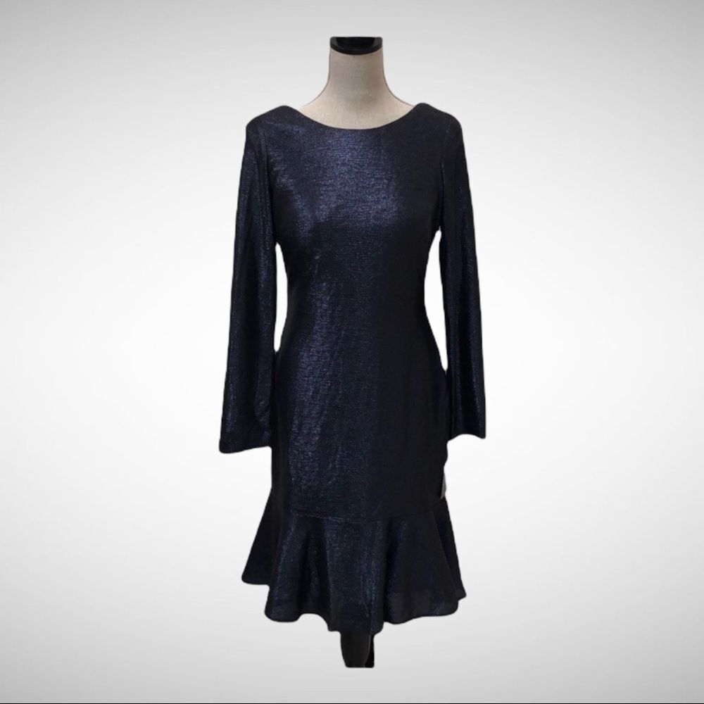 R&M Richards Navy Shimmer Drape Back Dress, 10
